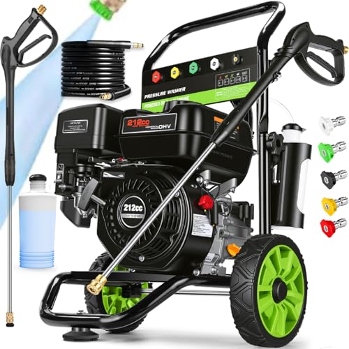 Gas Pressure Washer 4200 PSI Gas Power Washer 4.0 GPM 212CC Commercial Powered High Pressure Washer, with Spray Gun and Extension Wand, 5 Quick Connect Nozzles, Copper Pump