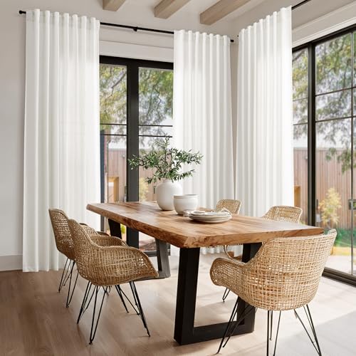 Image of Nanspring Linen Curtains W70xL90 Inch Long for Living Room Beige White