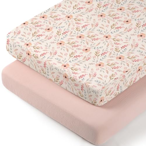 Image of lulumoon Muslin Bassinet Sheets for Girls: Skin-Friendly Floral Bedside Bassinet Sheets for Baby - Fitted for Bedside Sleeper Mattress
