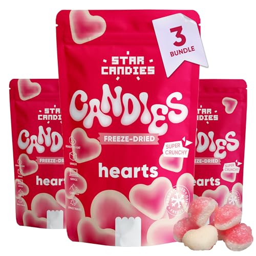 Star Candies Fruchtgummi Herzen | Gefriergetrocknete Amerikanische Süßigkeiten | Gefriergetrocknetes Dessert für Geburtstagsfeiern | Weltraum- & Astronauten-Snack | Freeze Dried Candy (90 g, 3er Pack)