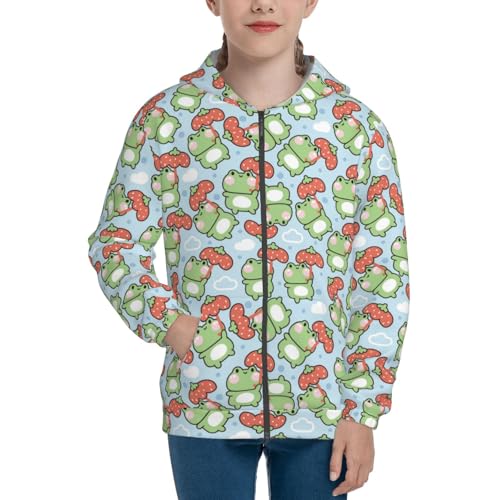 Cute Frog Strawberry Umbrella Kid Hoodies Boys Zip Up Sweatshirts Girls Pullover with Pocket3