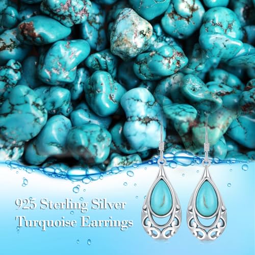 Silver Teardrop Turquoise Dangle Earrings for Women Hypoallergenic Boho Dangling Cubic Zirconia Turquoise Earring Western Jewerly2