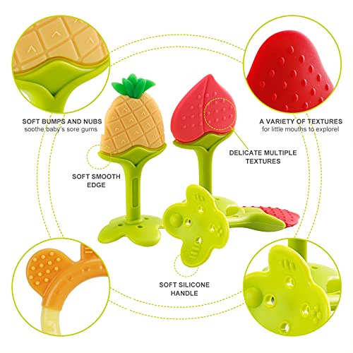 Nashrio Baby Teething Toys Pack Of 6 - Silicone Bpa Free Natural Organic Freezer Safe Teethers For Newborn Infant, Soft & Textured - Babies Shower Gift #TOP3