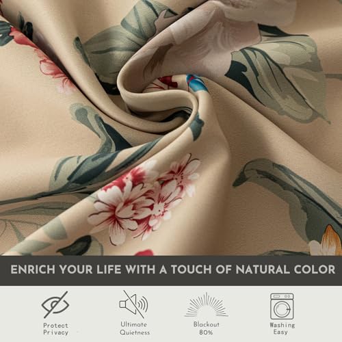 Image of 80% Blackout Curtains for Bedroom, Vintage Floral Window Drapes 72 Inch Length for Living Room, Thermal Insulated Grommet Curtains, 2 Panels