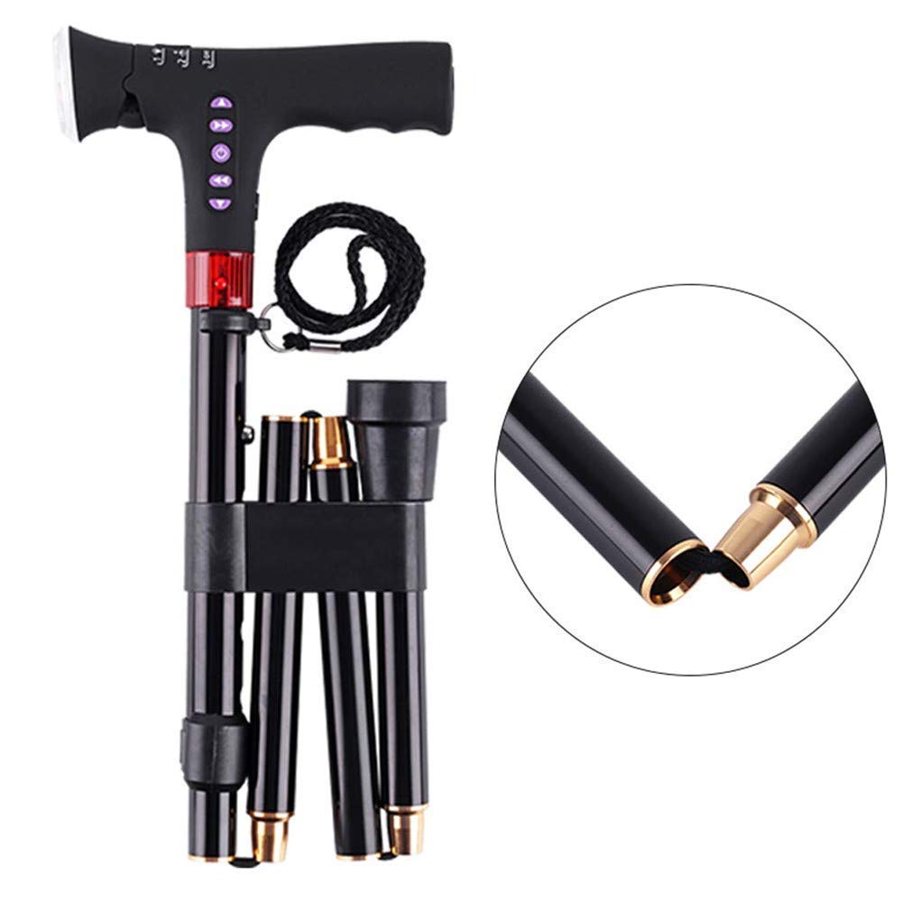 SGSG Bastón Inteligente con luz LED, Alarma de Seguridad, Dos Asas: Plegable, Ajustable de 79-89 cm, bastón Ligero para Hombres o Mujeres Bastón Inteligente, para discapacitados y ancia