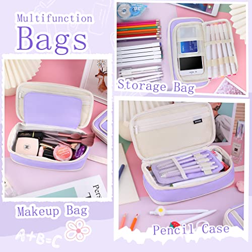 Image of iSuperb Large Capacity Pencil Case Macaron Pencil Pouch Purple Pen Bag with 2 Compartments Pen Organizer for School Teen Boys Girls Men Women