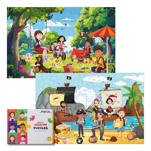 Image of Set of 2 Adventure, 150 Pieces Jigsaw Puzzles for Kids 5+ Years | Puzzle Game for 7 to 10 Year Boys & Adults | Themes - Picnic & Treasure Hunt | Fun Educational Games and Puzzles