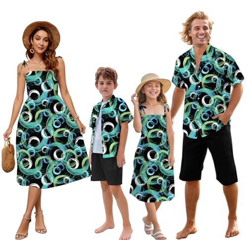 Image of SANGTREE Family Matching Hawaiian Outfits , Casual Beach Travel Clothes ，Vacation Clothing Set for Women & Men & Girls & Boys