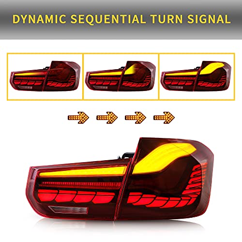 Vland Full Oled Sequential Upgrade Tail Lights Compatible For [Bmw M3 / 3 Series F30 F35 F80 Sedan 6Th Gen 2012 2013 2014 2015 2016 2017 2018] With Dragon Scales Running Light, Yab-Bw-0293A #TOP4