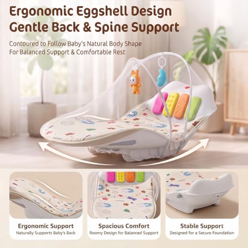 Image of StarAndDaisy Baby Musical Play Gym with Kick Piano & Hanging Toys, Play Gym for Babies 0 to 24 Months, Ergonomic Rocker with Mosquito Net for Sensory Play & Early Development