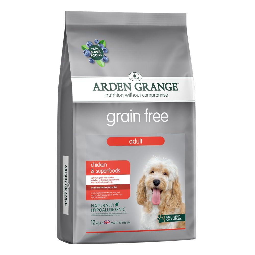 Arden Grange Grain Free Adult Chicken & Superfoods Dry Dog Food 12 kg - 43% Chicken with Sweet Potato - Hypoallergenic Recipe with Prebiotics, Joint Support and Omega Oils - Made in England