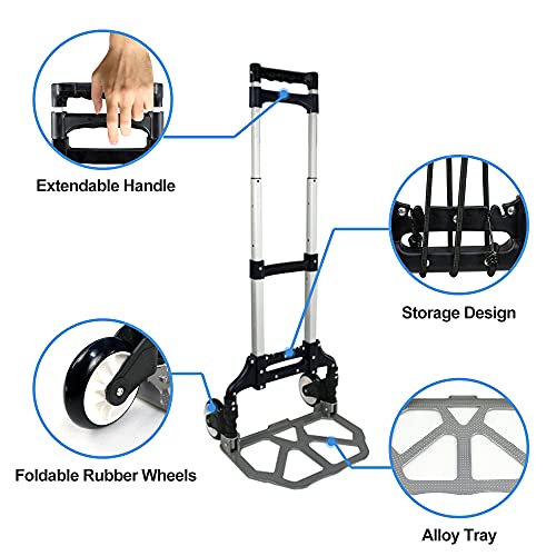 Image of F2C Portable Folding Hand Truck Aluminium Luggage Trolley Cart and Dolly 175 lbs Capacity with Black Bungee Cord, Telescoping Handle, PVC Wheels with Double Bearings for Travel Office Auto Moving