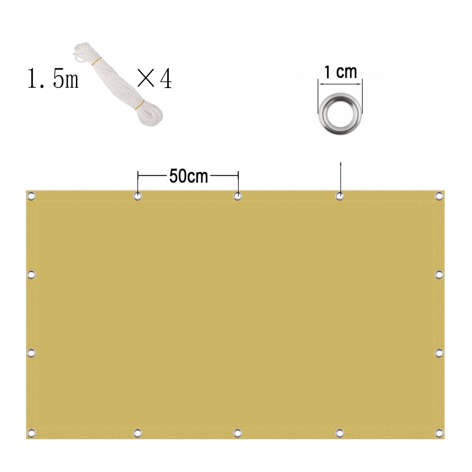 Toile d'ombrage 175 x 245 cm Protection UV, Anti-Déchirure, Coupe-Vent, Imperméable Voile d'ombrage Rectangulaire, Parasol avec Cordes pour Terrasse Jardin Extérieur, Couleur Crème
