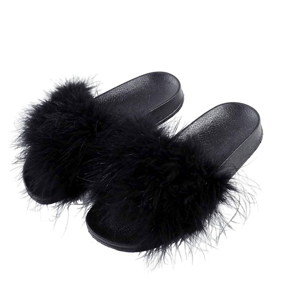 Chanclas para Mujer, Pantuflas de Piel para Mujer, cómodas, Suaves, cálidas, para Invierno, para el hogar, Chanclas peludas de Piel sintética a la Moda, Zapatos de Felpa, Mujer esponjosa para Interi