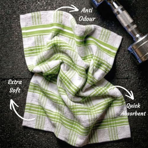 Image of Athom Living Premium Hand Towels- Cotton, 400 GSM, Ultra Soft, Quick Dry, Highly Absorbent | for Hand, Kitchen and Gym | 60 * 40 cm, Pack of 4 (Green & Blue Strips)