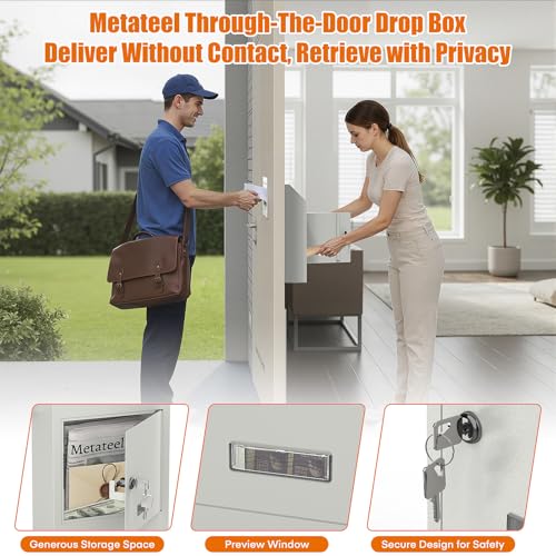 Image of Door Drop Box for Mail, Rent, Deposit, and Night Key - Through The Door Locking Steel Mailbox with Rear Access | 9.75 inch L x 4.25 inch W x 14.75 inch H (White)