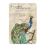 Madcolitote Cartello in stile etnico con piume di pavone verde, stile country francese, decorazione in alluminio, decorazione vintage per interni ed esterni, per casa, bar, club, caffè, feste in