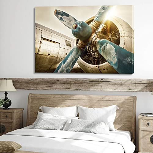 Image of Airplane Canvas Wall Art Vintage Military Aircraft Fighter Jet Prints Poster Living Room Decor 32x48 inch, Large Retro Aviation Plane Propeller Picture Painting Artwork for Bedroom Home Office Decoration