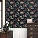 REDAMANCY Vintage Dark Black Green Leaf Purple Butterfly Orchid Flowers Peel and Stick Wallpaper Stick on Contact Paper Vintage Wall Paper Easy Peel Off for nightstand Drawer Cabinet Renter
