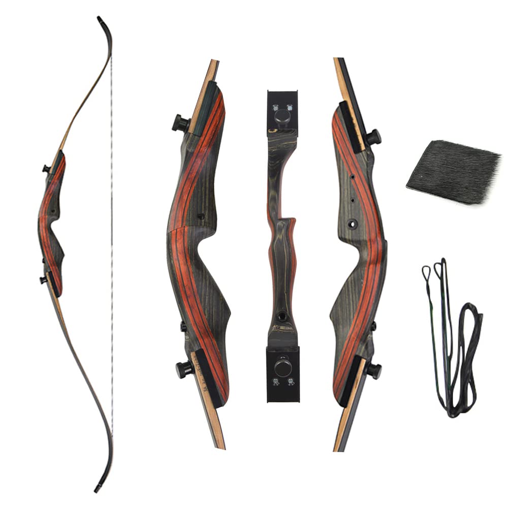 62" Takedown Recurve Bow Kit Traditional Wooden Bow Adults Youth 20-50Lbs for Right-Hand Hunting Practice Target Shooting