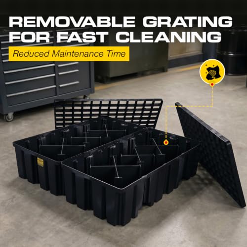 Image of Eagle High Capacity 4 Drum Spill Containment Pallet with Forklift Pockets, 52.5 inchx51 inchx13.75 inch, 132 Gallon Sump, 8,000 lbs. Load Capacity Secondary Containment Pallet, Made in USA, Black, 1640BND