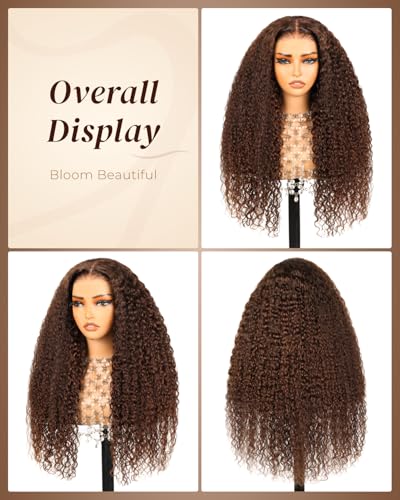 Image of Arabella Chocolate Brown Deep Wave Glueless Wigs Human Hair Pre Plucked Pre Cut 5x6 HD Lace 230% Density Bleached Knotes Colored Lace Frount Hair (26 Inch, Deep Curly Wig)