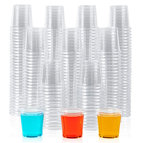 Lilymicky 500 PACK 1 oz Plastic Shot Glasses 1 Ounce Clear Disposable Party Cups for Vodka Whiskey Tequila Mini Plastic Containers for Sauce and Sample Tasting