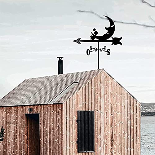 Lapooh Metal Weather Vane Cottage Weathervane Wind Direction Indicator Kit Outdoor Metal Bracket Weathervane Construction For Garden Patio Yard Cupola Ornament Decoration (Color : Moon Stars) #TOP1