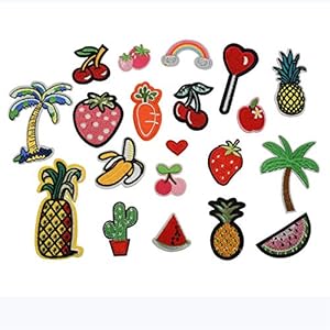 Patches zum Aufbügeln DIY: Jeansjacke pimpen durch PATCHES aufbügeln ~ refashion 20 Stück Obst Aufnäher Applikation…