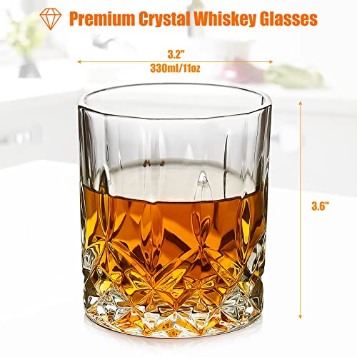Hohy Whiskey Glasses Set Of 4, Old Fashioned Glasses, Bourbon Glasses, 11 Oz Thick Bottom Old Fashioned Whiskey Glasses For Men, Premium Whiskey Gifts For Bourbon, Scotch, Cocktail. #TOP5