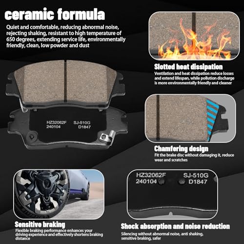 Image of D1847 Front Ceramic Brake Pads Kit Fit For Hyundai Tucson 2016-2021, For Elantra 2017-2020, For Kia Sportage 2017-2020