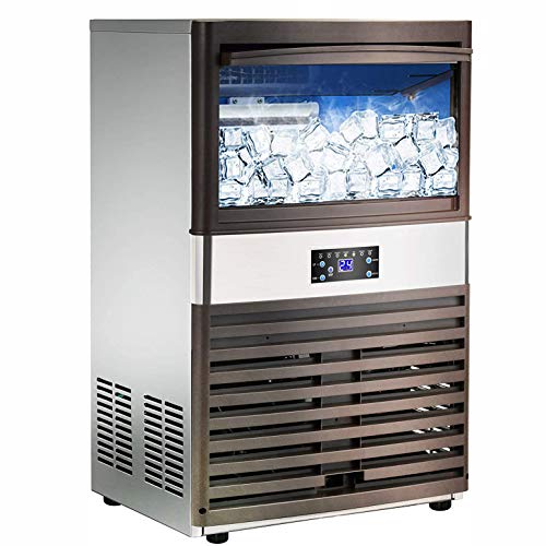 Commercial Ice Machine Maker - 110LBS/24H Stainless Steel Free-Standing Ice Machine Maker Air Cooling Ice Cube Machine Ideal for Party, Office, Restaurant, Coffee Shop, Bar