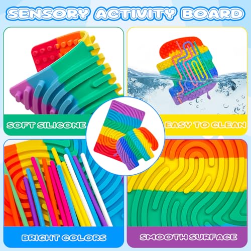 IETWATE 2 Stück Sensorik Spielzeug Activity Board, Silikon Doppelseitiges Autismus Spielzeug, Sensory Play mit 31 Silikonschnüre, Sensory Toys mit Reisetasche, für Kinder und Erwachsene Stressabbau