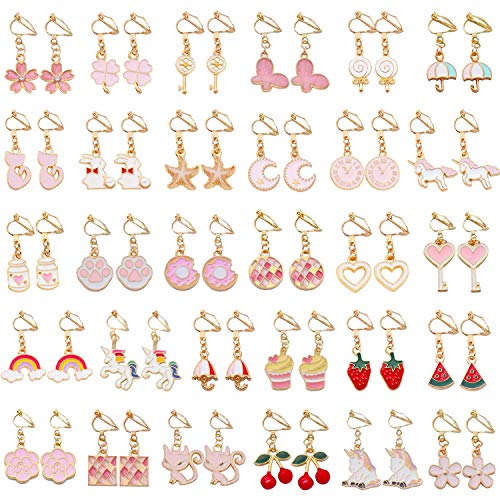 NEWITIN 30 Pairs Clip on Earrings for Women Hypoallergenic Earring Dress up Jewelry Non Piercing Earring Set Clip on Cute Pink Earrings for Women