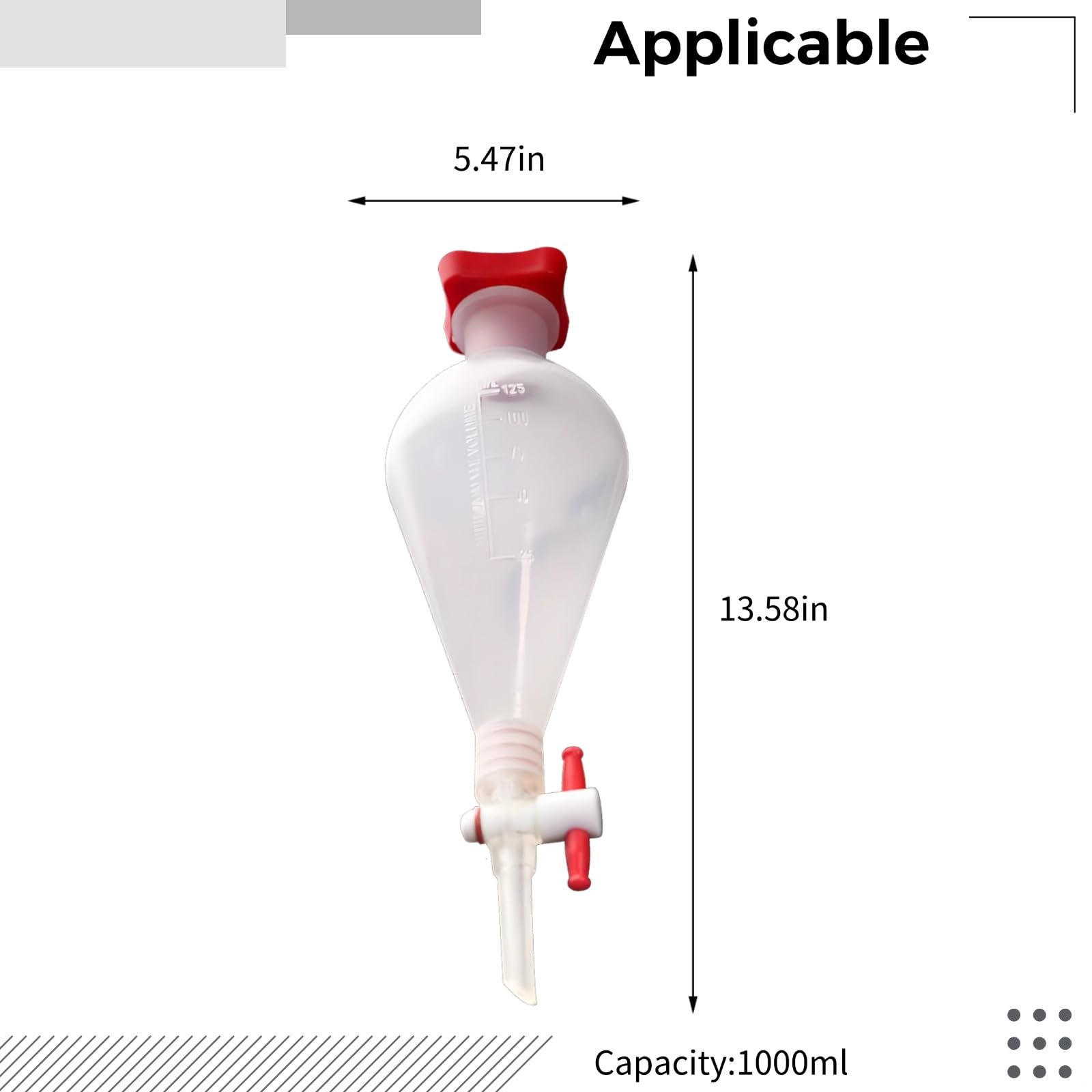 Embudo separador de 1000 ml, plástico con llave de paso, resistente al calor para uso en laboratorio, marcas de graduación transparentes para precisión
