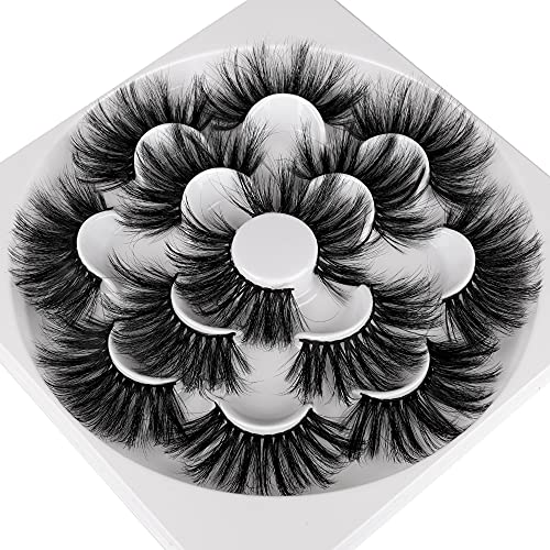 Pleell 25mm Lashes Mink, Fluffy Dramatic False Eyelashes Wispy Long Full Volume Fake Lashes Soft Eye Lashes Pack 7 Pairs