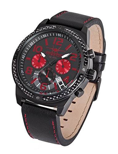 Preisvergleich Produktbild FIREFOX Skydiver FFS20-102c schwarz / Carbon Edelstahl Lederarmband Dornschließe Herrenuhr Chronograph 10 ATM Prüfdruck
