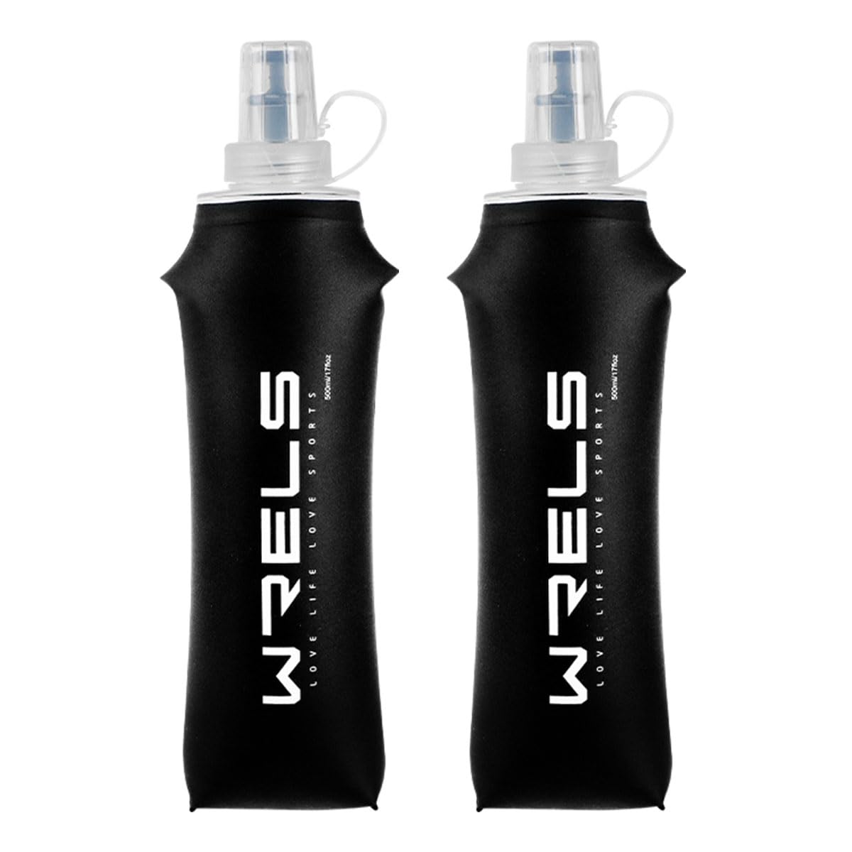 WRELS TPU Faltbare Trinkflasche,BPA-Frei Soft Flask,Flexible Faltbare Trinkflasche Laufen,Leichte Sportflasche Wasserflasche für Joggen,Wandern,Reisen,Radfahren(Hellblau 500ml x 2)