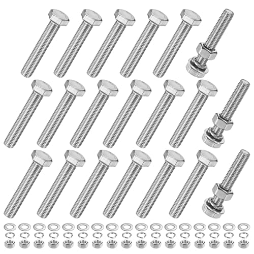 M METERXITY 20-Pack Hex Head Screw Bolt with Nuts Flat &amp; Lock Washers M10x60mm Stainless Steel Bolts and Nuts Kit Fully Threaded Metric Bolt Assortment for Equipment/Machinery
