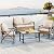 YITAHOME 4-Piece Patio Wicker Furniture Set with Wood Armrest, All Weather Rattan Conversation Furniture Sets for Backyard, Balcony, Deck w/Soft Cushions and Plastic Wood Table (Light Brown+Beige)