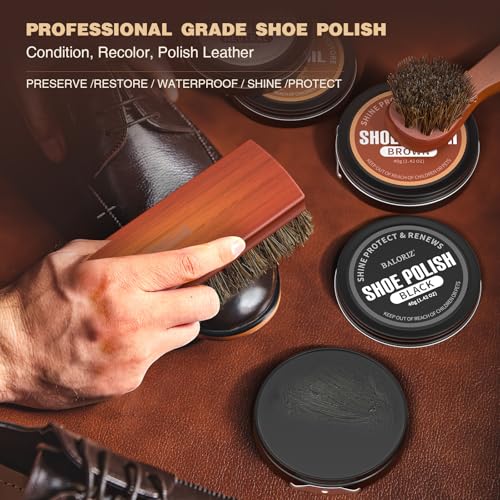 Baloriz Shoe Shine Kit, 13Pcs Shoe Polish & Care Kit With Leather Shoe Polish, Mink Oil, Brushes And More For Leather Boots Shoe Care And Cleaning As Gift For Men & Women thumb #3