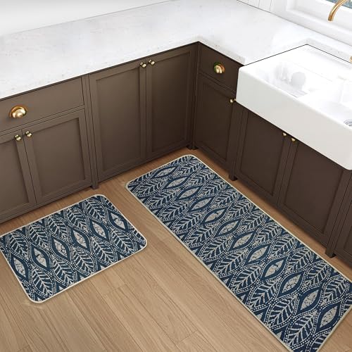 Image of Yellow Weaves- Non-Slip Kitchen Floor Mats, Water Absorbent, Rugs,Standing Jute Mats for Kitchen, Office, Sink and Laundry Room, Blue (Pack of 2)