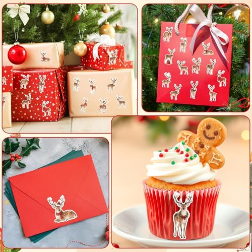 Image of Christmas Watercolor Reindeer Sticker - 16 Elegant Designs with Premium Waterproof Vinyl Repositionable Adhesive for Gift Wrapping, Scrapbook, Family Holiday Projects, Water Bottle Decor