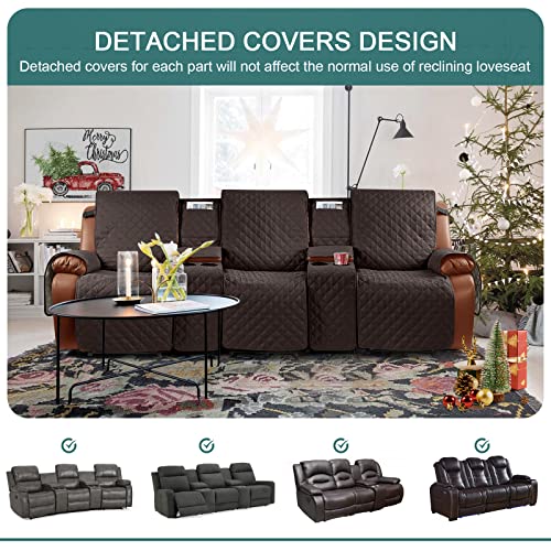 Image of Ruaozz Waterproof Recliner Sofa Cover with Console Non-Slip Couch Covers for Reclining Couches Pet Cover for Double Recliner Sofa Cover with Elastic Straps for Kid Dogs Pets (Chocolate, 3 Seater)