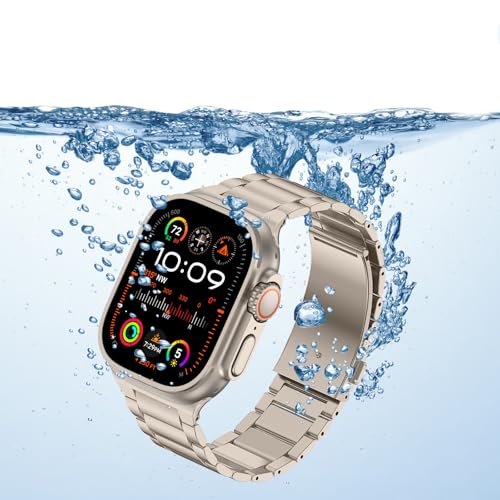 Image of Anlinser Metal Bands Compatible with Apple Watch Band 49mm 46mm 45mm 44mm 42mm for Women Men, Stainless Steel Business Strap for iWatch Ultra 3 /2 /1 SE Series 11 10 9 8 7 6-1 (Starlight)