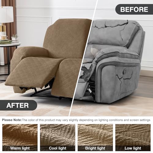 Image of Timeles Recliner Covers Extra Wide Recliner Loveseat Covers Oversized Reclining Couch Covers Sofa Slipcovers Stretch Soft Washable (Two-Seater Oversized, Light Brown)