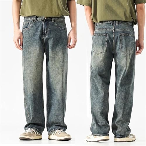 Men's Straight Cut Loose Retro Blue Jeans Fashion Pockets Wide Leg Vintage Jeans with Pockets2
