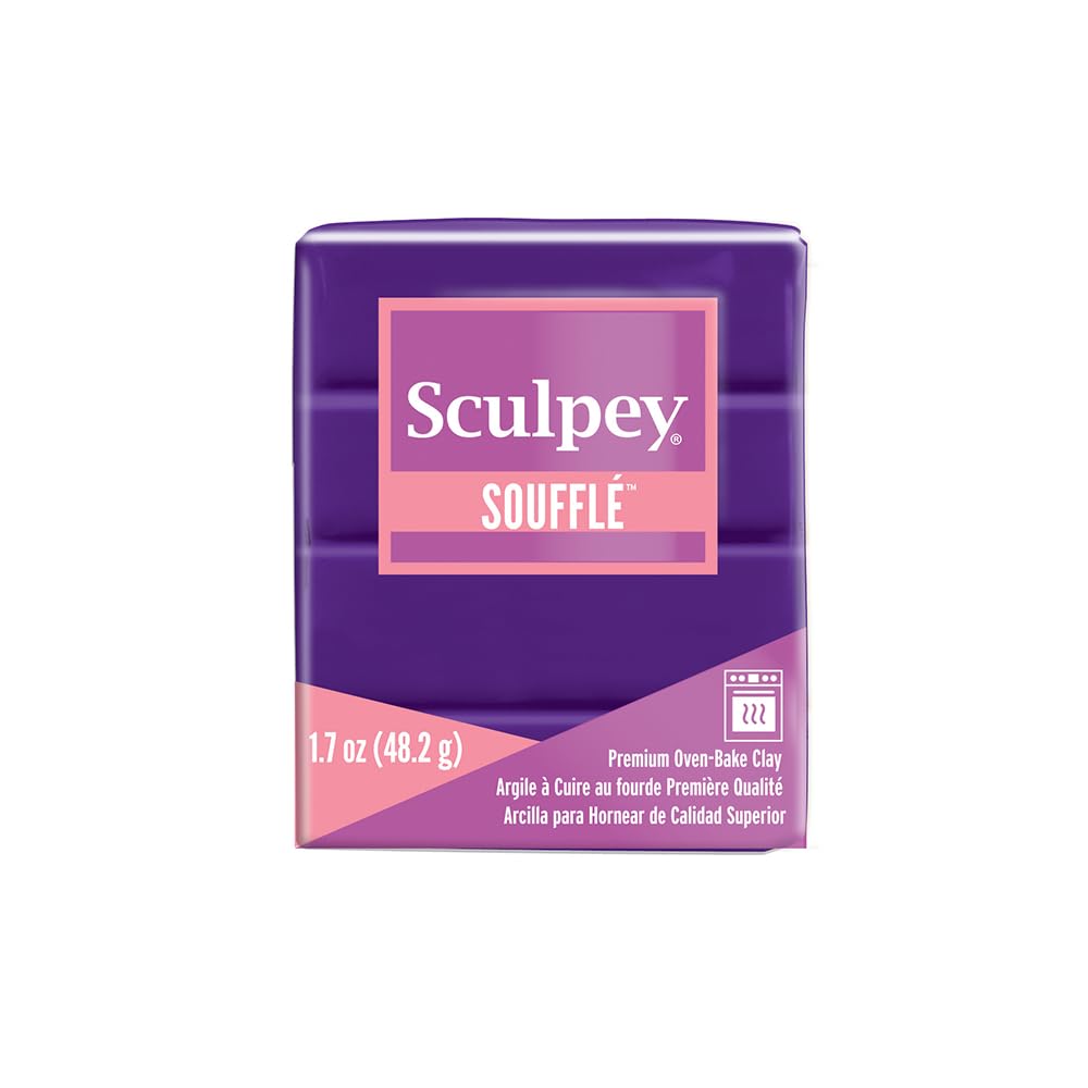 Polyform Sculpey Soufflé Polymer Oven-Bake Clay, Royalty Purple, Non Toxic, 1.7 oz. bar, Great for jewelry making, holiday, DIY, mixed media and more! Premium light-weight oven bake clay.