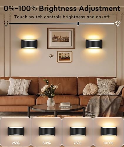 Image of LED Sconces Wall Decor Set of 2, Black, Modern Hardwired Wall Lights | 3000K Warm White, Up and Down Wall Mount, Indoor Lighting, For Living Room Bedroom Hallway Corridor