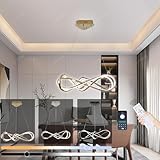 Kronleuchter Esstisch LED Pendelleuchte Esszimmer mit Fernbedienung Dimmbar Moderne Hängeleuchte Esszimmerlampe hängend Höhenverstellbar Esstischlampe Bürolampe Schreibtischlampe (Gold, Φ70cm 80W)